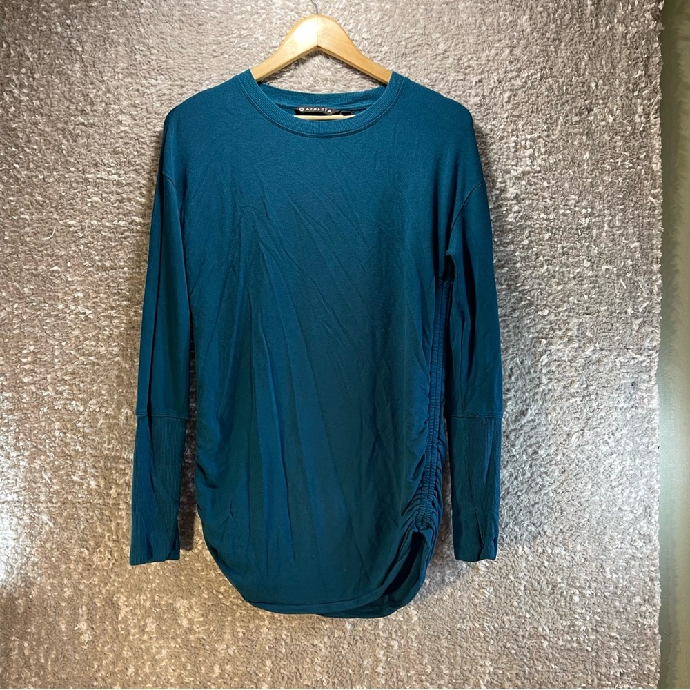 Athleta‎ Drishti Ruched Sweatshirt Long Sleeve Coastal Teal Size XS Modal Blend